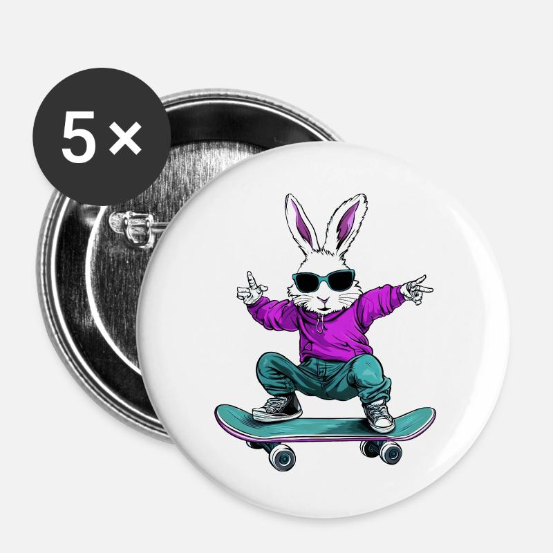 Bunny Skateboard - Buttons small 1''/25 mm (5-pack) - white