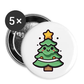 Illustration de sapin de Noël kawaii - Lot de 5 petits badges (25 mm) - blanc - Devant