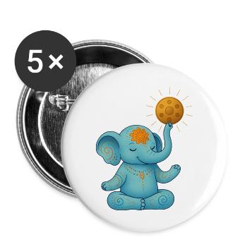 Yoga éléphant avec Handpan Sun - Lot de 5 petits badges (25 mm) - blanc - Devant