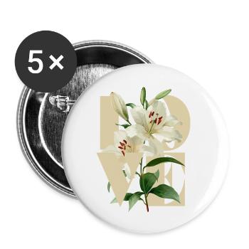 Elegantes weißes Lilien-Blumenmuster - Buttons klein 25 mm (5er Pack) - Weiß - Vorne