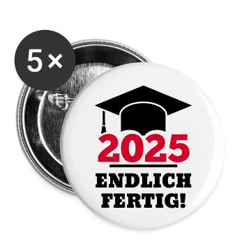 Doktorhut 2025 Endlich Fertig Geschenk Studenten  - Buttons klein 25 mm (5er Pack) - Weiß - Vorne