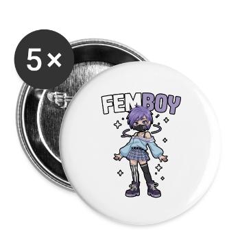 Femboy im Emo-Look mit Glitzer - Buttons klein 25 mm (5er Pack) - Weiß - Vorne