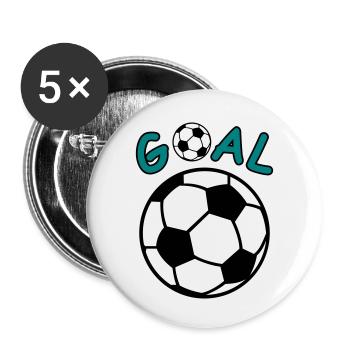 Football avec lettrage Goal - Lot de 5 petits badges (25 mm) - blanc - Devant