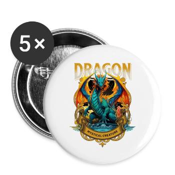 Drache Fantasie Magie Mystik Mythologie Kreatur - Buttons klein 25 mm (5er Pack) - Weiß - Vorne