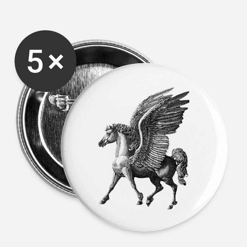 Winged Pegasus – Mythological Engraving - Buttons small 1''/25 mm (5-pack) - white