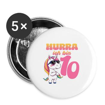 10th Birthday Unicorn - Buttons small 1''/25 mm (5-pack) - white - Front