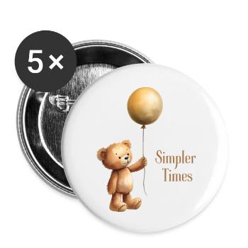 Ours en peluche avec ballon Simpler Times - Lot de 5 petits badges (25 mm) - blanc - Devant
