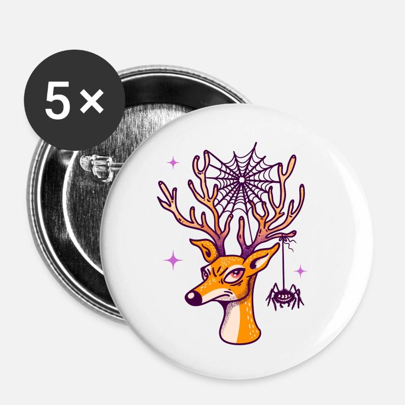 Deer & Spider - Buttons small 1''/25 mm (5-pack) - white