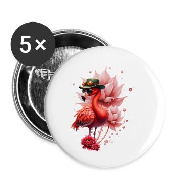 Pink Flamingo with Hat - Buttons small 1''/25 mm (5-pack) - white - Front