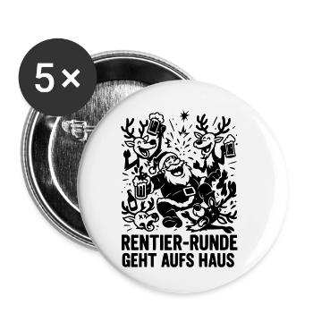 Xmas Rentier Runde geht aufs Haus - Buttons klein 25 mm (5er Pack) - Weiß - Vorne