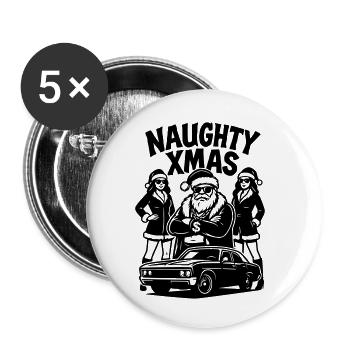 Vilain Noël Père Noël Pimp Auto Poussins - Lot de 5 petits badges (25 mm) - blanc - Devant