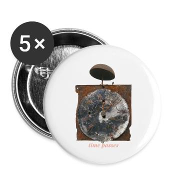 Horloge rouillée Le temps passe - Lot de 5 petits badges (25 mm) - blanc - Devant