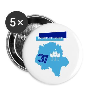 Indre et Loire 37 Carte et symboles locaux - Lot de 5 petits badges (25 mm) - blanc - Devant