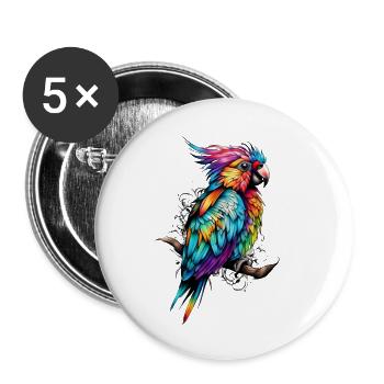 Perroquet coloré Couleur Feu - Lot de 5 petits badges (25 mm) - blanc - Devant