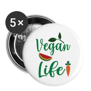 Vegan For Life - Buttons small 1''/25 mm (5-pack) - white - Front