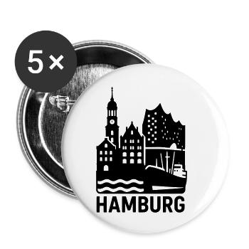 Hamburg Silhouette Wahrzeichen - Buttons klein 25 mm (5er Pack) - Weiß - Vorne