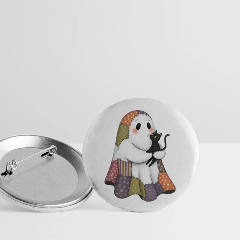 Patchwork Geist mit schwarze Katze Buttons klein 25 mm (5er Pack)