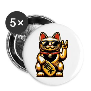 Metal-Neko – Rockige Maneki Neko Katze - Buttons klein 25 mm (5er Pack) - Weiß - Vorne