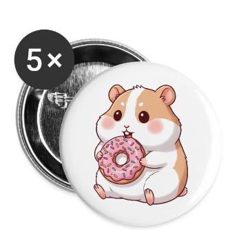 hamster mignon et cochon d’Inde dessin animé beignet - Lot de 5 petits badges (25 mm) - blanc - Devant