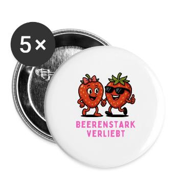 Beerenstark Verliebt Cartoon Erdbeeren Motiv  - Buttons klein 25 mm (5er Pack) - Weiß - Vorne