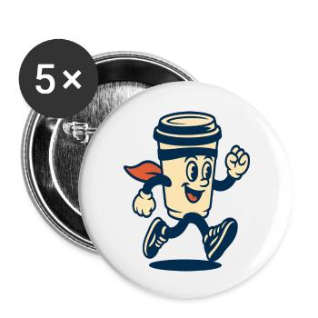 Laufendes Kaffeetassen-Maskottchen - Buttons klein 25 mm (5er Pack) - Weiß - Vorne