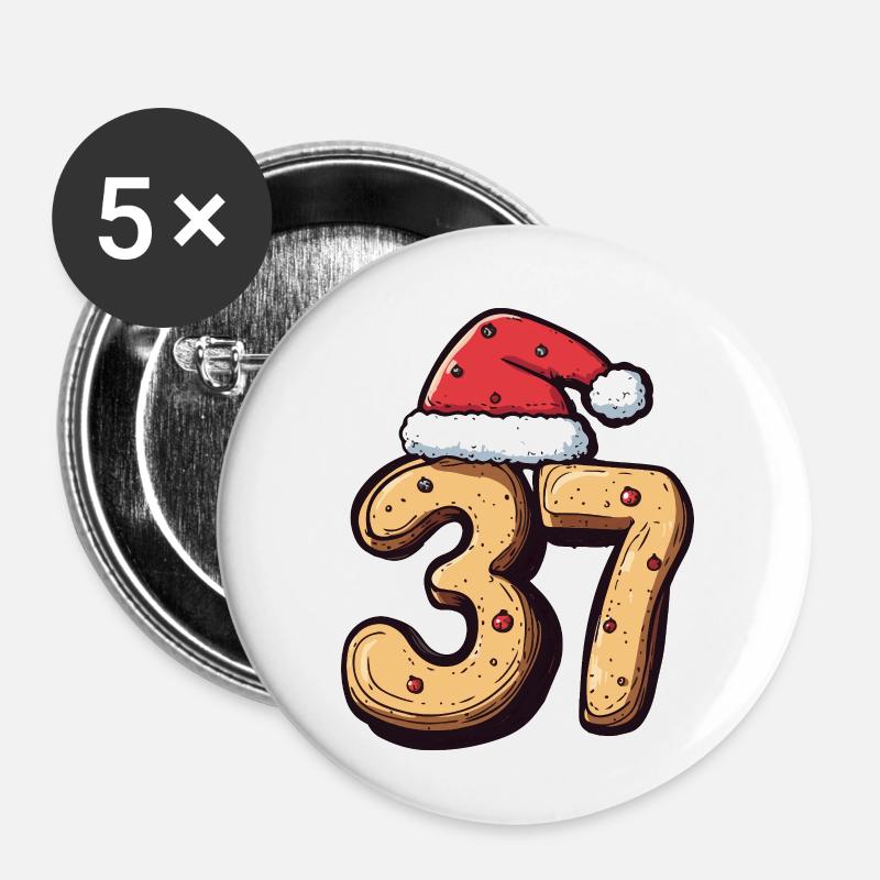 Biscuit de Noël à 37 chiffres - Lot de 5 petits badges (25 mm) - blanc