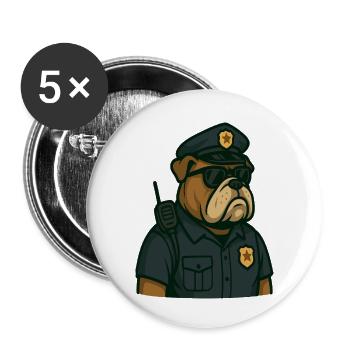Bulldog Police Officer Cartoon - Buttons small 1''/25 mm (5-pack) - white - Front