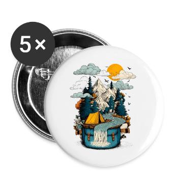 Mountain Lake Path - Camping Backpacker Motif - Buttons small 1''/25 mm (5-pack) - white - Front