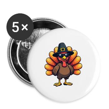 Thanksgiving Drôle Dinde de Thanksgiving - Lot de 5 petits badges (25 mm) - blanc - Devant