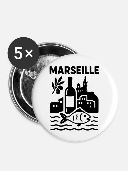 marseille silhouette - Buttons klein 25 mm (5er Pack) - Weiß