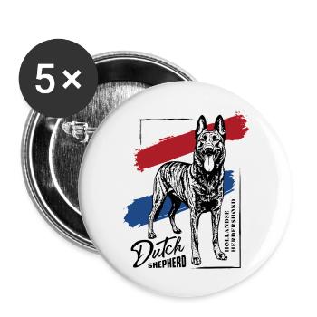 Dutch Shepherd – Dutchie - Buttons klein 25 mm (5er Pack) - Weiß - Vorne