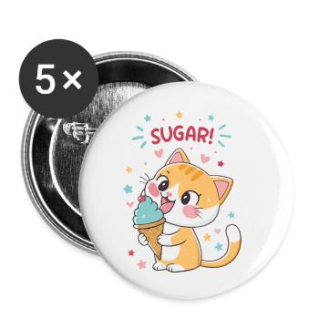 Chat gourmand cornet glace festif - Buttons small 1''/25 mm (5-pack) - white - Front