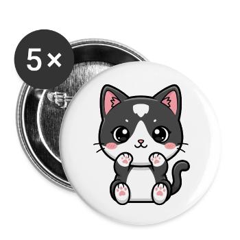 Chat de Kawaii avec des pattes rouges - Lot de 5 petits badges (25 mm) - blanc - Devant