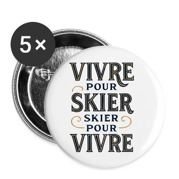 Vivre pour skier, skier pour vivre - Lot de 5 petits badges (25 mm) - blanc - Devant