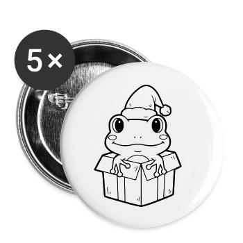 Weihnachtsfrosch in Geschenkbox Illustration - Buttons klein 25 mm (5er Pack) - Weiß - Vorne