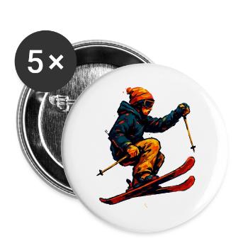Skiing | Skier | Mountain - Buttons small 1''/25 mm (5-pack) - white - Front