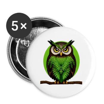 Grünblatt Eulenporträt auf Ast - Buttons klein 25 mm (5er Pack) - Weiß - Vorne