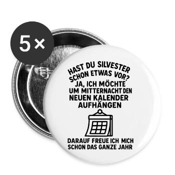Blague sur le calendrier du réveillon du Nouvel An - Lot de 5 petits badges (25 mm) - blanc - Devant