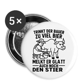 Fermier traiteur de taureaux disant boire de la bière - Lot de 5 petits badges (25 mm) - blanc - Devant