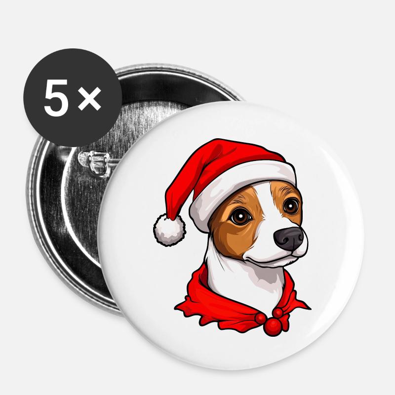 Jack Russell Terrier Noël - Lot de 5 petits badges (25 mm) - blanc