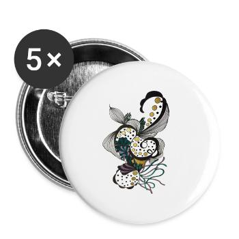 Silhouettes florales avec des points dorés - Lot de 5 petits badges (25 mm) - blanc - Devant