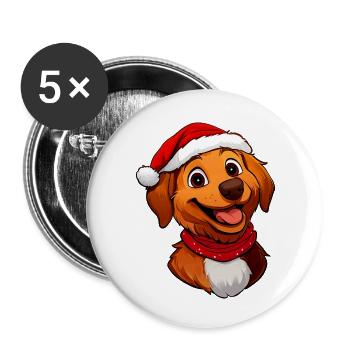 Hund Weihnachtsmann - Buttons klein 25 mm (5er Pack) - Weiß - Vorne