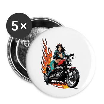 Weibliche Biker mit Flammen - Buttons klein 25 mm (5er Pack) - Weiß - Vorne
