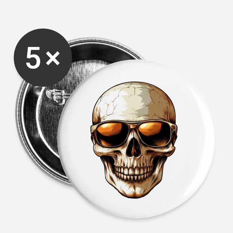Crâne chic - Lot de 5 petits badges (25 mm) - blanc