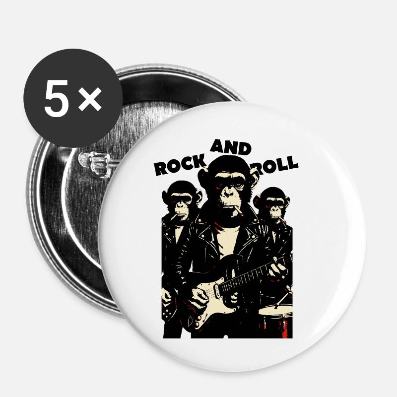 Groupe Singe Rock and Roll - Lot de 5 petits badges (25 mm) - blanc