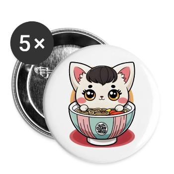 Chat Ramen Kawaii - Lot de 5 petits badges (25 mm) - blanc - Devant