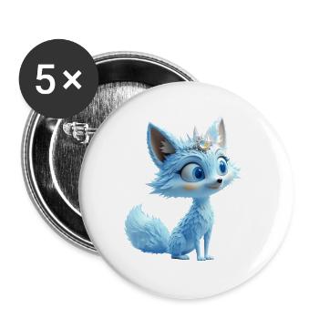 Kleiner Blauer Fuchs mit saphirfarbenem Stirnband - Buttons klein 25 mm (5er Pack) - Weiß - Vorne