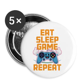 Essen, Schlaf Spiel Wiederholen - Buttons klein 25 mm (5er Pack) - Weiß - Vorne