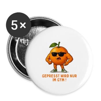 Orangenheld: Gepresst wird nur im Gym - Buttons klein 25 mm (5er Pack) - Weiß - Vorne