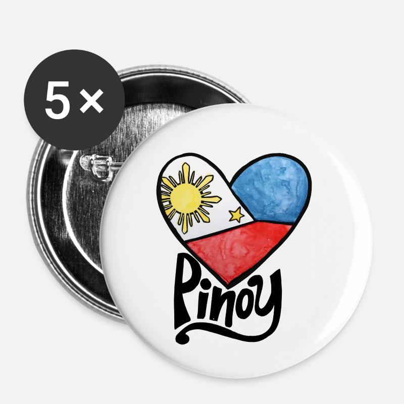 Philippine Flag Heart Print - Buttons small 1''/25 mm (5-pack) - white